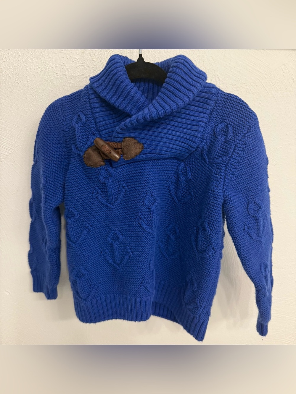 Janie and Jack Boys 2T Blue Nautical Anchor Cable Knit Shawl Collar Sweater